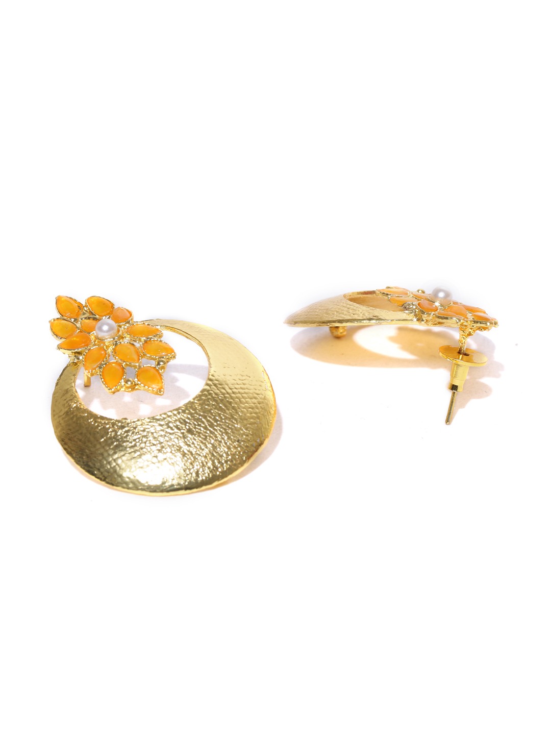 YouBella Orange Gold-Plated Crescent Shaped Drop Earrings